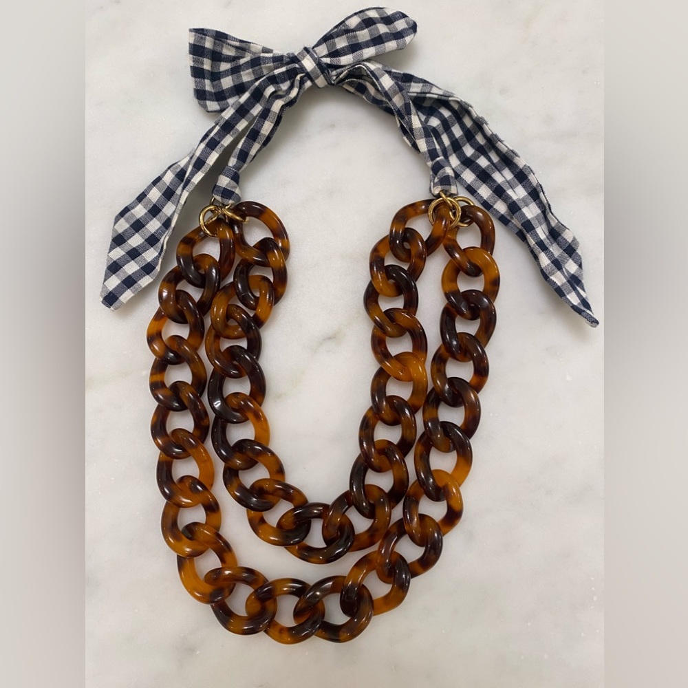 J. Crew tortoise and vichy necklace